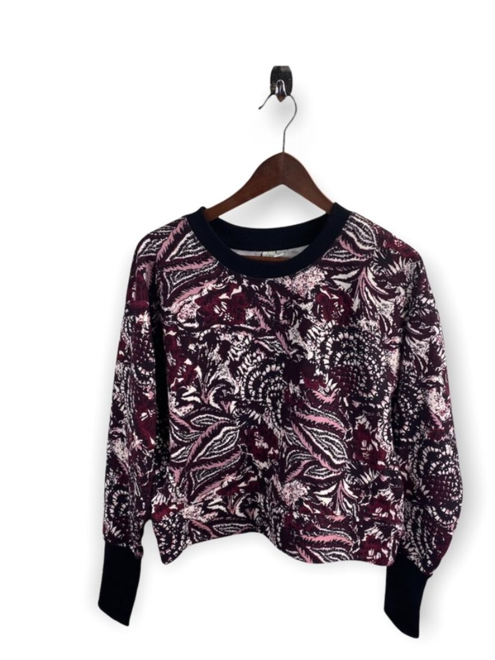 Joie Burgundy Black Paisley Floral Sweater Sweathirt